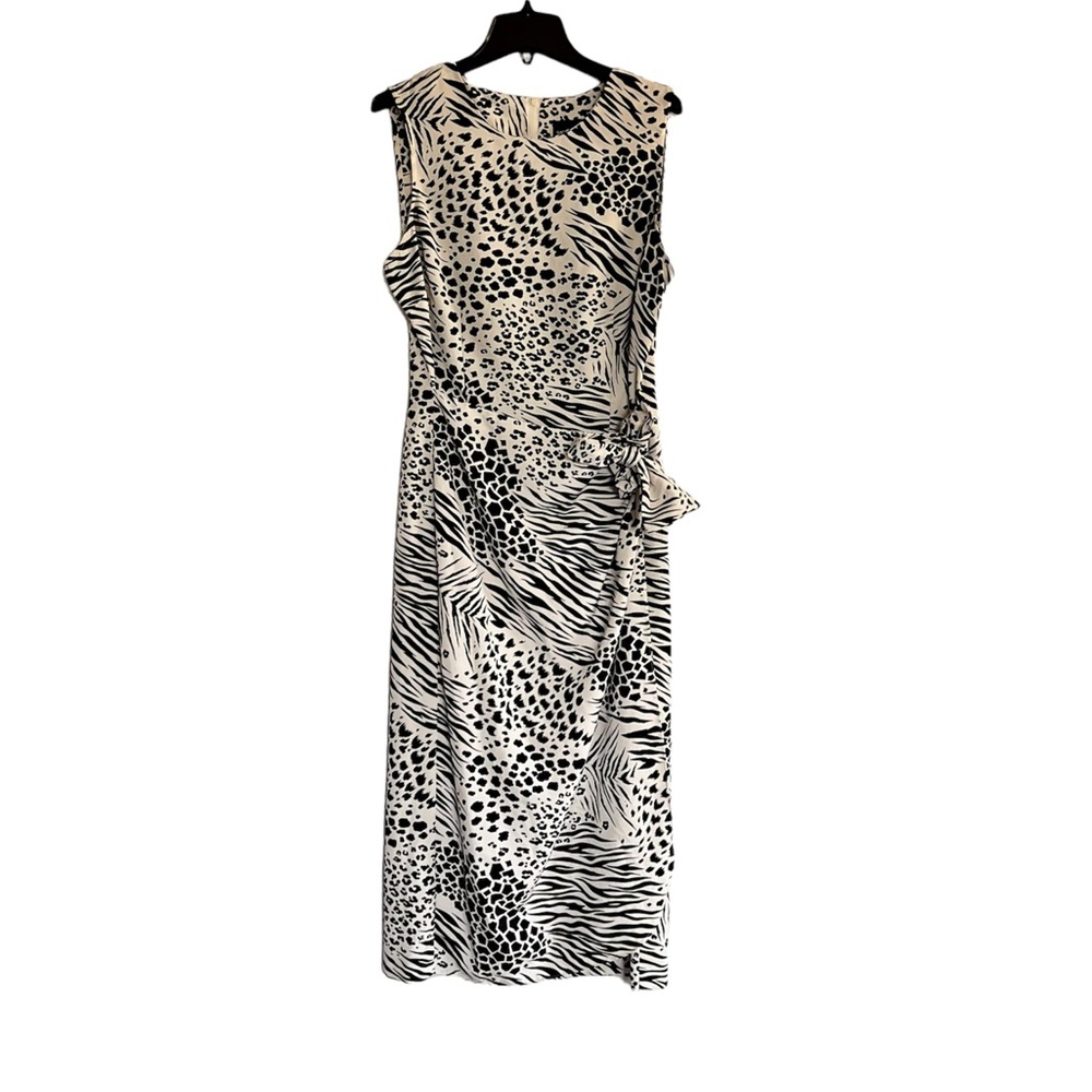 Sag Harbor Animal Print Sleeveless Midi Wrap Tie Waist Crewneck Dress EUC 14